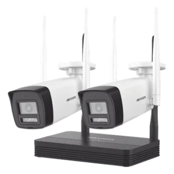 Kit de Videovigilancia IP Inalámbrico / 2 Megapixel / NVS 4 Canales / 2 Cámaras Bala / Dual Light IR 30 m (98.4 ft) + Luz Blanca 20 m (65.6 ft) / Wi-Fi 2.4 GHz / Audio Bidireccional / IP66
