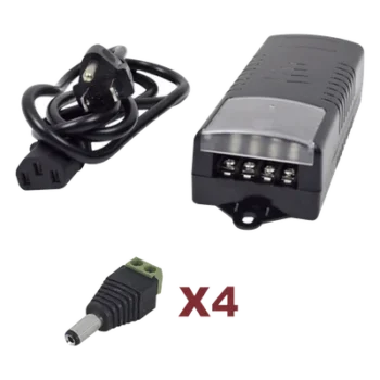 Kit de fuente de poder / Entrada 110-220 VCA / Salida 12 VCC 5A / 4 salidas / Conectores JR52 / 6A PTC / 117x62x34.2 mm / 0.38x0.20x0.11 ft