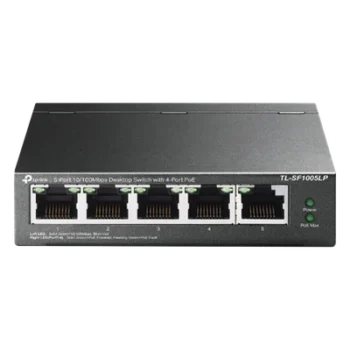 Switch PoE No Administrable / 5 Puertos 10/100 Mbps / 4 Puertos PoE 802.3af / Presupuesto 41 W / Extensión PoE 250 m (820 ft) / Sin Ventilador