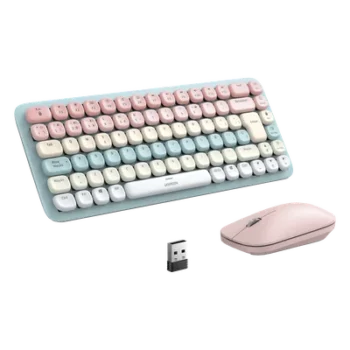 Paquete de Teclado y Mouse | 85 teclas en Español | Bluetooth y 2.4GHz | Mouse Ambidiestro | Sensor de DPI ajustable | Efectos de Iluminación del Teclado | Amplia compatibilidad | Color Rosa.