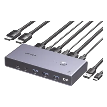 Conmutador KVM DisplayPort / 8K@60Hz / HDR / 2×1 DP 1.4 / 4 Puertos USB 3.0 / Carcasa Aluminio