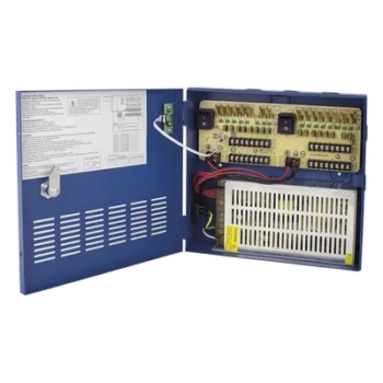 Fuente de poder profesional HEAVY DUTY de 11 - 15 Vcc @ 20 Amper, para 16 cámaras, con voltaje de entrada de: 110-220 Vca