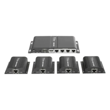 Kit Divisor y Extensor HDMI (Extender Splitter) / Divide 1 Fuente HDMI a 4 Pantallas / Extiende la señal HDMI hasta 40 m / Resolución 1080P @ 60 Hz / Cat 6/6a/7 / Cero Latencia / Salida Loop en el Tx / IR / Alimente solo el Tx (PoC).