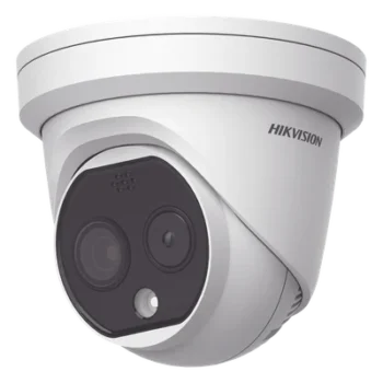 Turret IP Dual / Térmica 1.8 mm (160 x 120) / Óptico 2 mm (4 Megapixel) / Detección de Personas 53 mts / 15 mts IR / Exterior IP67 / PoE / Termométrica / Detección de Temperatura / Sirena y Luz / Micro SD 32 GB Incluida