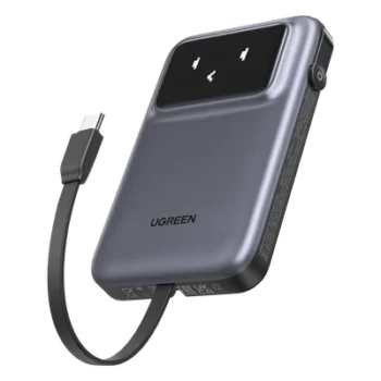 Power Bank Serie Uno | 10000mAh | 30W | con Cable USB-C Incorporado | 2 Salidas 30W Max. | Pantalla Inteligente | Carcasa Ignifuga | Aprobado por Aerolíneas.| Color Grey.
