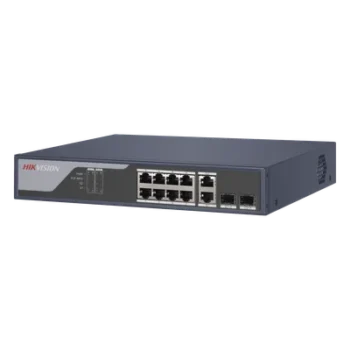Switch PoE+ / Administrable / Uso en Rack / 8 Puertos 10/100 PoE+ / 2 Puertos 1000 Mbps Uplink / 2 Puertos SFP / Configuración Nube desde Hik-PartnerPro / Modo Extendido hasta 300 Metros / 125 W