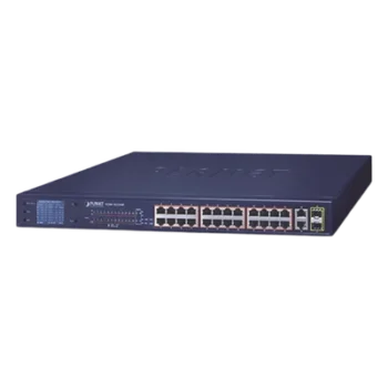 Switch PoE No Administrable / 24 Puertos 10/100 Mbps / 2 Puertos Combo Gigabit TP/SFP / PoE 802.3af/at 300 W / Alcance Extendido 250 m (820.2 ft) / Pantalla LCD