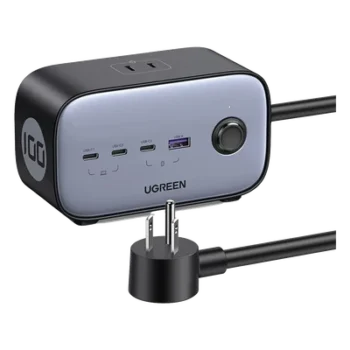 Cargador de Escritorio y Tomacorriente Múltiple | 3 Puertos USB-C | 1 Puertos USB-A | 3 Tomacorriente de CA | Tecnología GaN II | 1 USB 100W PD | Carga Rápida | Diseño Innovador en Forma de Cubo | Interruptor de Apagado.