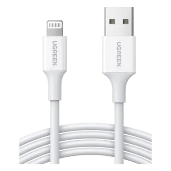 Cable USB-A a Lightning | 1 Metro | Certificado MFi | Carga Rápida 5V/2.4 A| 480 Mbps | PD | Conector C89 | Adecuado para iPhone, iPad y iPod | Protección Integrada | Caja de ABS | Cubierta de TPE | Color Blanco.