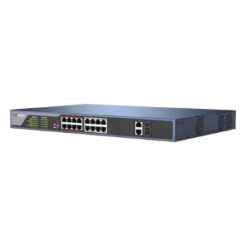 Switch PoE 250 Metros Larga Distancia / 16 Puertos 802.3at (30 W) 100 Mbps + 2 Puertos Gigabit + 2 Puertos SFP