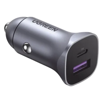 Cargador Vehicular / 30W / Puertos USB-C PD 3.0 y USB-A QC 3.0 / Entrada 12-24V / Aluminio / Protección Integral