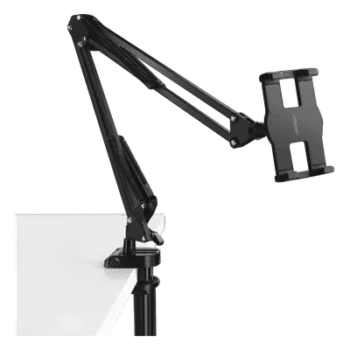 Soporte para Tableta con Brazo tipo Perezoso / Brazo Ajustable y Cabezal de 360° / 3 Perillas de Ajuste / Soporta dispositivos de 4'' a 12.9'' de hasta 1.5 KG / ABS + Metal de Alta Calidad.