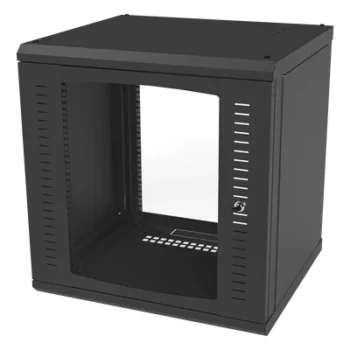 Gabinete de Pared para Rack 19in / 12 Unidades / Carga 100 kg / Puerta Cristal Templado / Postes Ajustables
