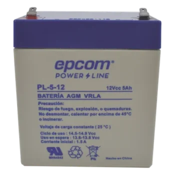 Batería 12 Vcc / 5 Ah / UL / Tecnología AGM-VRLA / Para uso en equipo electrónico Alarmas de intrusión / Incendio/ Control de acceso / Video Vigilancia / Terminales F1 / Cargador recomendado CHR-80.