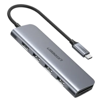 HUB USB-C Multipuertos / HDMI 4K@30Hz / 3 Puertos USB-A 3.0 / Lector Tarjeta SD+TF (Uso Simultáneo) / 6 en 1 / Carcasa de Aluminio.