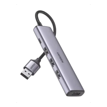 Convertidor USB-A 3.0 a 4 Puertos USB-A 3.0 / 5 Gbps Transferencia / Alimentación por USB-C / Compatibilidad Multiplataforma / Protección Cortocircuito y Sobrecorriente