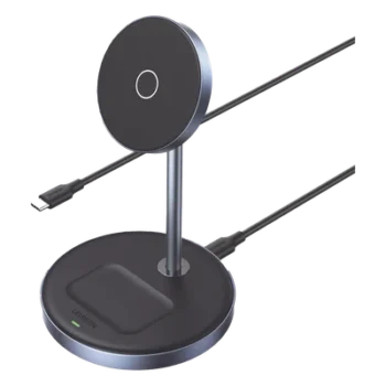 Soporte de Carga Inalámbrica | 3 en 1 | Compatible con MagSafe | Perfecto para iPhone y AirPods | Carga Rápida Adaptativa /Simultanea | Múltiples Protecciones | Luz Indicadora LED | Aleación de Aluminio | Incluye Cable