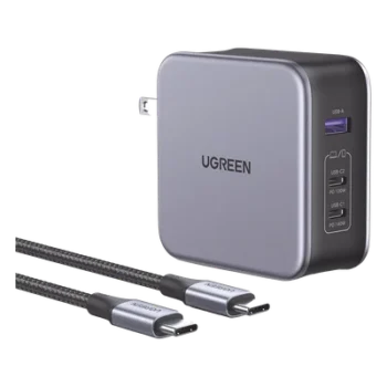 Cargador de Escritorio / 140W / 3 Puertos / 2 USB-C PD3.1 + 1 USB-A / GaN II + SiC / Enchufe Plegable