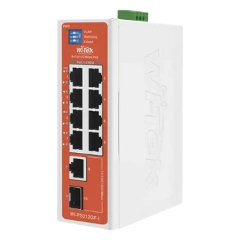 Switch Semi-Industrial / No administrable / 8 puertos 10/100 PoE af/at/bt / 1 puerto Gigabit RJ45 Uplink / 1 puerto SFP Uplink / Presupuesto PoE 110 Watts /