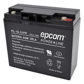 Batería 12 Vcc / 18 Ah / UL / AGM-VRLA / Retardante a la flama / Para uso en equipo electrónico,Alarmas de intrusión / Incendio/ Control de acceso / Video Vigilancia / Terminales tipo M5 ( HEX ) / Cargador recomendado CHR-80.
