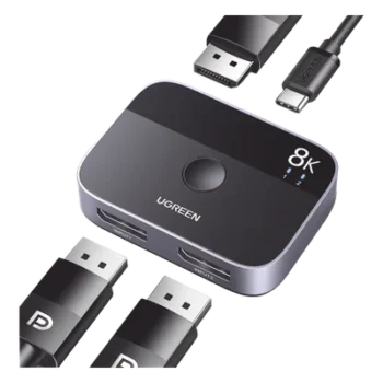 Conmutador DP 1.4 8K | Display Port Splitter 2 Entradas a 1 Salida | Bidireccional | 3D | HDR10+ | Dolby Atmos | 240Hz | 48Gbps | Compatible Free-Sync/G-Syng | Sincronización de Audio | Potentes Chips de Última Generación.