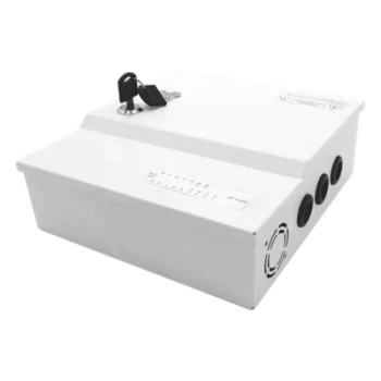 Fuente de poder profesional de 12 Vcc @ 16 A / para 16 cámaras / Con capacidad de batería de respaldo / Requiere batería / Voltaje de entrada de 96-264 Vca