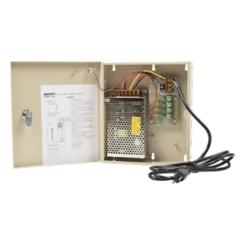 Fuente de poder profesional para CCTV de 12 Vcc @ 5A, para 4 cámaras ; Voltaje de entrada de 100-240 Vca