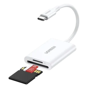 Lector de Tarjetas USB-C 3.1 | Soporta Micro-SD (TF) /SD | 5Gbps | 170 MB/s | OTG | Soporta hasta 2TB | Admite intercambio en Caliente | 2 tarjetas simultaneas | Soporta Windows/Mac OS/Linux | Color Blanco