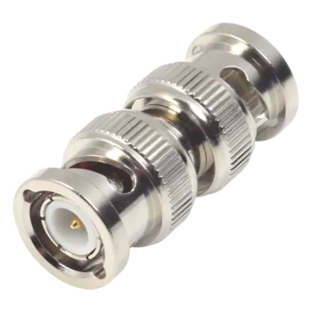 Adaptador Coaxial / BNC Macho a BNC Macho / 75 Ohm / Montaje en Línea / Cuerpo Niquelado / Contacto Oro / Aislante Teflón