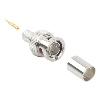 Conector BNC Macho / 75 Ohm / AWG 20 / Anillo Plegable / Níquel y Oro / Delrin