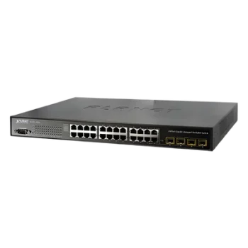 Switch administrable L2 stack gigabit de 24 puertos con PoE 802.3af/at a 10/100/1000 Mbps con 4 puertos SFP 1000 Mbps