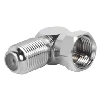 Adaptador Coaxial / F Macho a F Hembra / Ángulo Recto / 75 Ohm / Níquel / CCTV