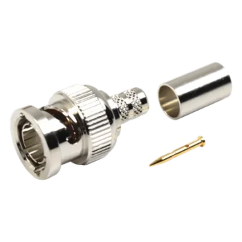 Conector BNC Macho en 75 Ohm, de Anillo Plegable para RG-59/U, Níquel/ Oro/ Teflón.