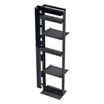 Kit organizador de redes / Rack 19' tipo L 45U / 2 organizadores verticales 45U total / 2 organizadores horizontales 2U / Regleta 8 salidas / Charolas y accesorios