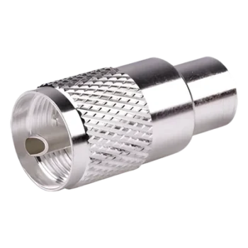 Conector Coaxial UHF Macho / PL-259 / Ensamble Roscado-Soldable / Para Cables RG-8/U, RG-213, RG-214, LMR-400, Belden 9913 / Cuerpo Bronce Plateado / Concha Níquelada