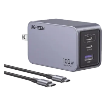 Cargador de Escritorio / 100 W / 3 Puertos / 2 USB-C + 1 USB-A / GaNInfinity / PD3.1 / QC4.0 / Caja de Aluminio