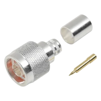 Conector N Macho / Anillo plegable / LMR-400, 9913, CNT-400, RG8/U-SYS, RFLASH-1113, 8214 / Cuerpo bronce plateado / Contacto oro
