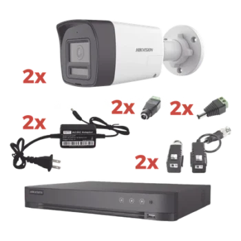 Kit de Videovigilancia TurboHD / DVR 4 Canales / 2 Cámaras Bala 2MP / Audio Bidireccional / Dual Light 30 m (98.4 ft) / IP67