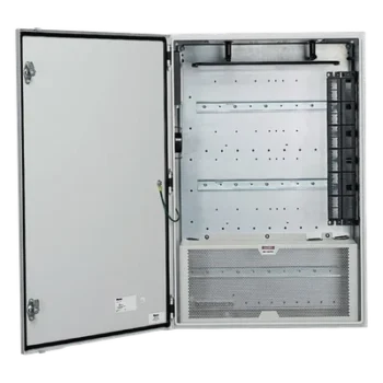 Gabinete de Zona de Red / Montaje en Pared / 2 Switches Industriales / IP66 / UL Tipo 4/12 / Rieles DIN / Puerta Reversible