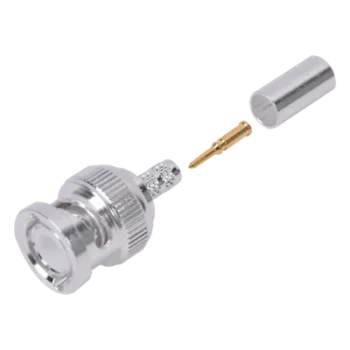 Conector Coaxial BNC Macho / Anillo Plegable / Cuerpo Bronce Plateado / Contacto Oro / Aislante Teflón / Cables RG-58/U, RG-142/U, LMR-195