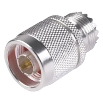 Adaptador Coaxial en Línea / Conector N Macho a UHF Hembra (SO-239) / Cuerpo Bronce Plateado / Contacto Oro / Aislante Teflón