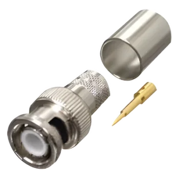 Conector Coaxial BNC Macho / Anillo Plegable / Bronce Niquelado / Contacto Oro / Teflón / RG-8/U, LMR-400, CNT-400, 9913