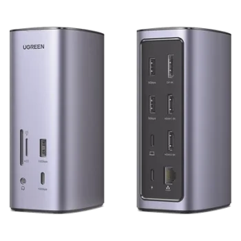 Docking Station USB-C 12 en 1 / 8K HDMI / 4K DisplayPort / USB 3.2 Gen 2 10Gbps / Gigabit Ethernet / Lector SD+MicroSD / Audio 3.5mm / PD 100W