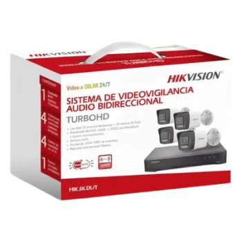 Kit TurboHD / 3K 5 Megapixel / DVR 4 Canales + 2 IP / 4 Cámaras Bala Dual Light / IR 30 m (98.4 ft) / Audio Bidireccional / AcuSense