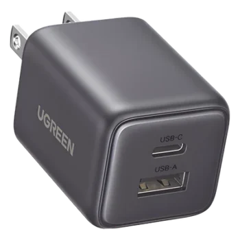 Cargador Rápido GaN / 20 W / Dual Puerto USB-C PD + USB-A QC 3.0 / Ultracompacto 43 x 33.6 x 32 mm