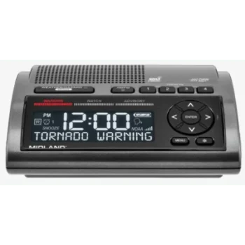 Radio de Alerta Meteorológica / 7 Canales NOAA y Environment Canada / Sirena 85 dB / 25 Ubicaciones Programables / Reloj Dual / Carga USB