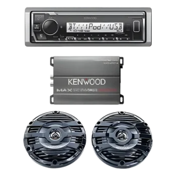 Kit de estéreo marino con Bluetooth / Amplificador Clase D 400W / Bocinas resistentes al agua 50W RMS / Pantalla 255 segmentos