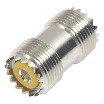 Adaptador Coaxial Barril / UHF Hembra SO-239 a UHF Hembra SO-239 / Montaje en Línea / Cuerpo Bronce Niquelado / Contacto Plateado