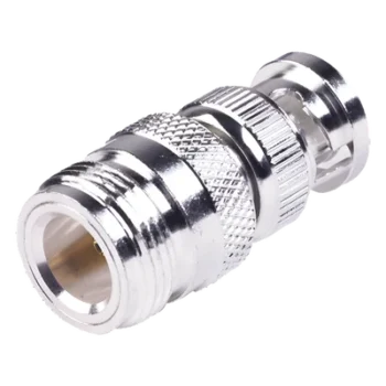 Adaptador RF Coaxial / 50 Ohm / N Hembra a BNC Macho / Montaje en Línea / Cuerpo Bronce Plateado / Contacto Oro / Aislante Teflón