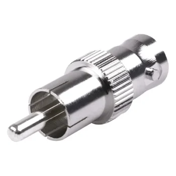 Adaptador Coaxial / BNC Hembra a RCA Macho / 50 Ohm / En Línea / Níquel-Plata-Delrin